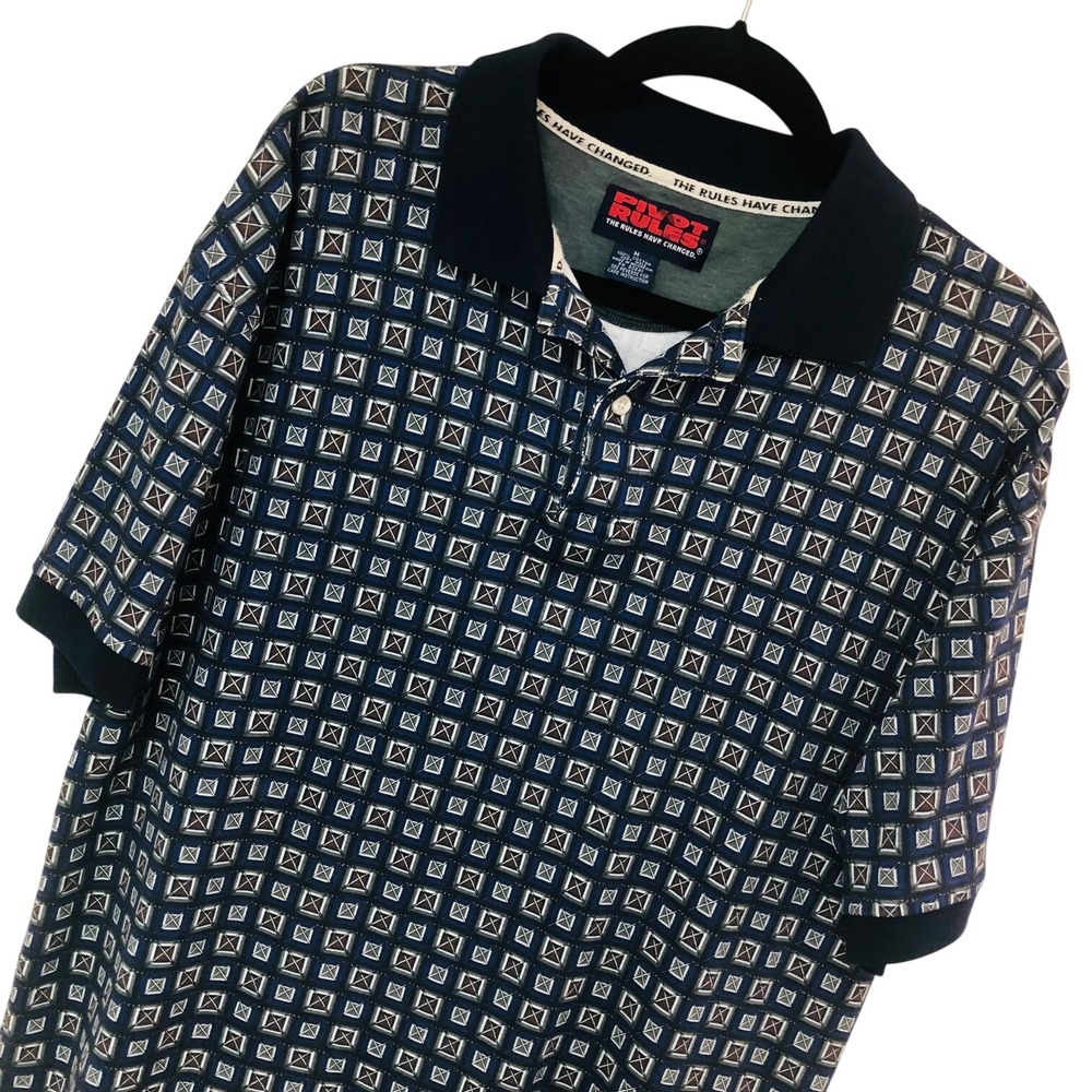 Vintage Pivot‎ Rules Polo Shirt Allover Golf Clubs Print Mens M Preppy Retro Dad
